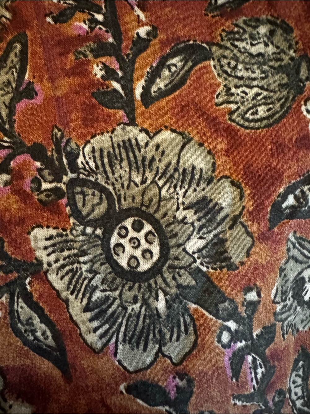 NATURAL LIFE Long Sleeve Floral Maxi Shirt Dress in Rust Brown and Olive - Picture 10 of 13
